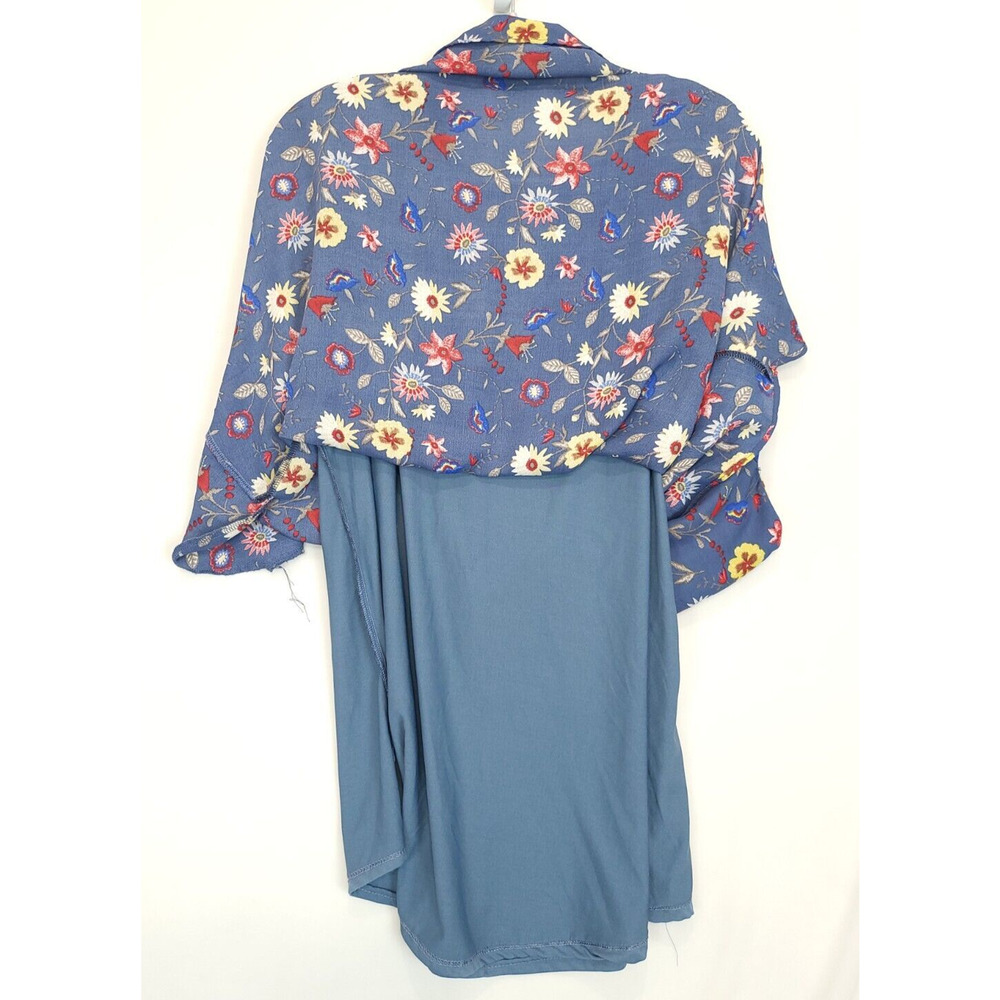 Davi &‎ Dani Blue Floral Shift Tunic Dress Women L Pleated Front Lined Flowey - Picture 9 of 9